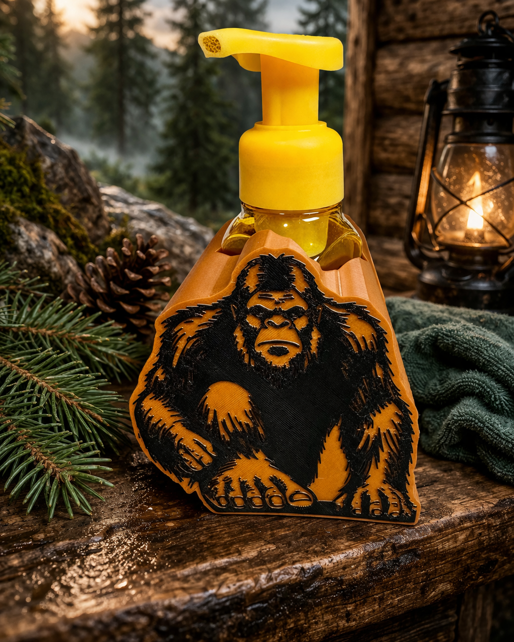 Sasquatch Foaming Soap Dispenser Holder – 3D Printed Rustic Bathroom Decor | Rugged Finds Collection