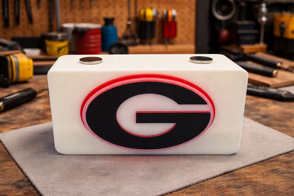 Georgia Bulldogs 3D Printed Knife Display Stand – Magnetic EDC Holder – Red, Black & White Logo – Compact 4x2 Display