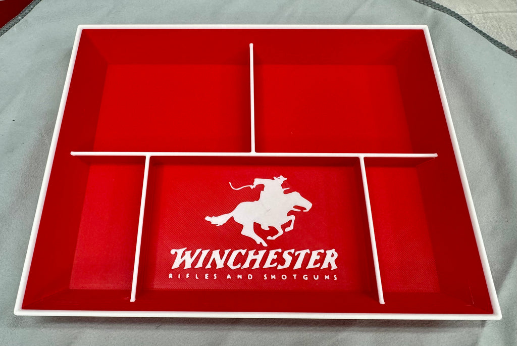 3D Printed Winchester Valet Tray – Red & White Catch-All Organizer w/ 5 Compartments for EDC, Keys & Pocket Dump