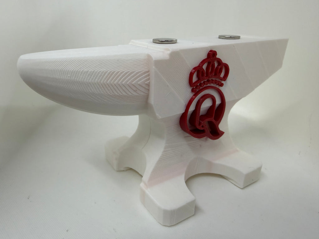 Queen Cutlery Magnetic Pocket Knife Display – 3D Printed Anvil Stand – White & Red