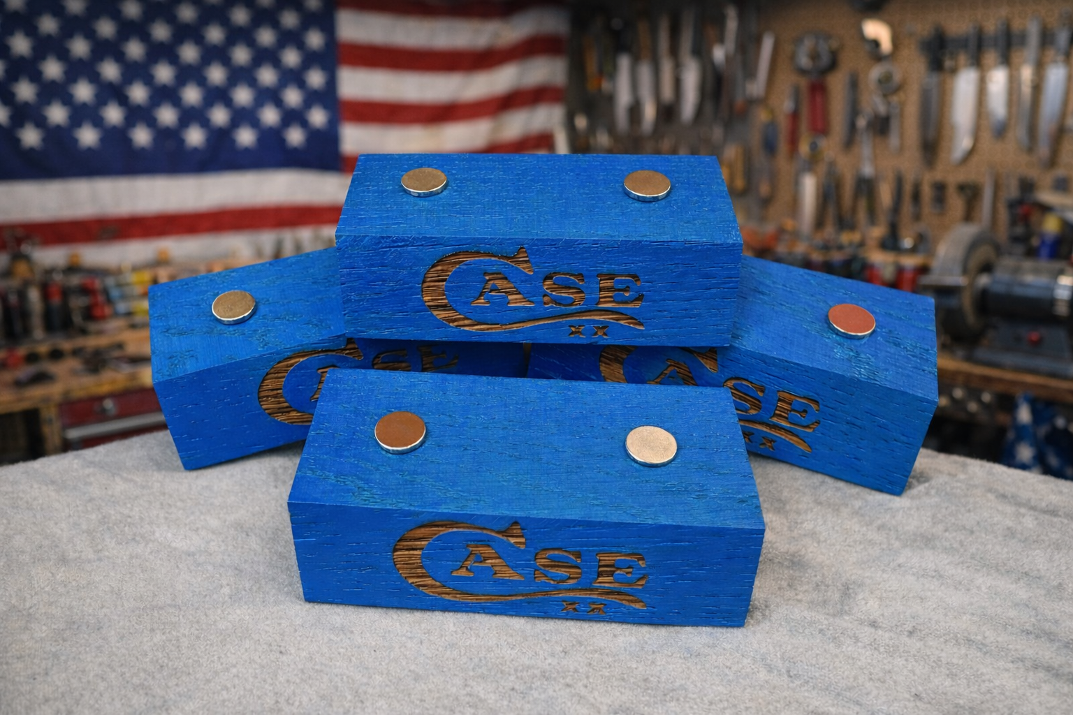 Handmade Case XX Blue Oak Wood Knife Display Stand - Set of 4