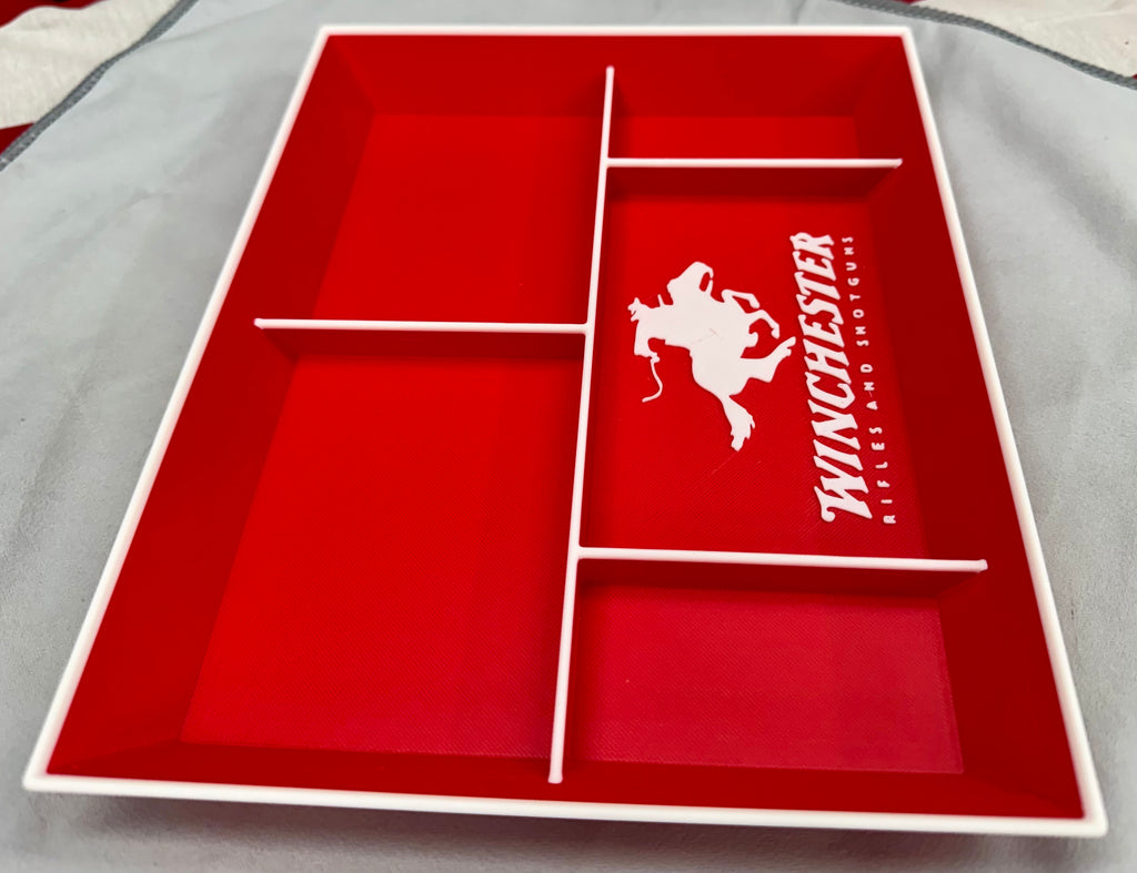 3D Printed Winchester Valet Tray – Red & White Catch-All Organizer w/ 5 Compartments for EDC, Keys & Pocket Dump