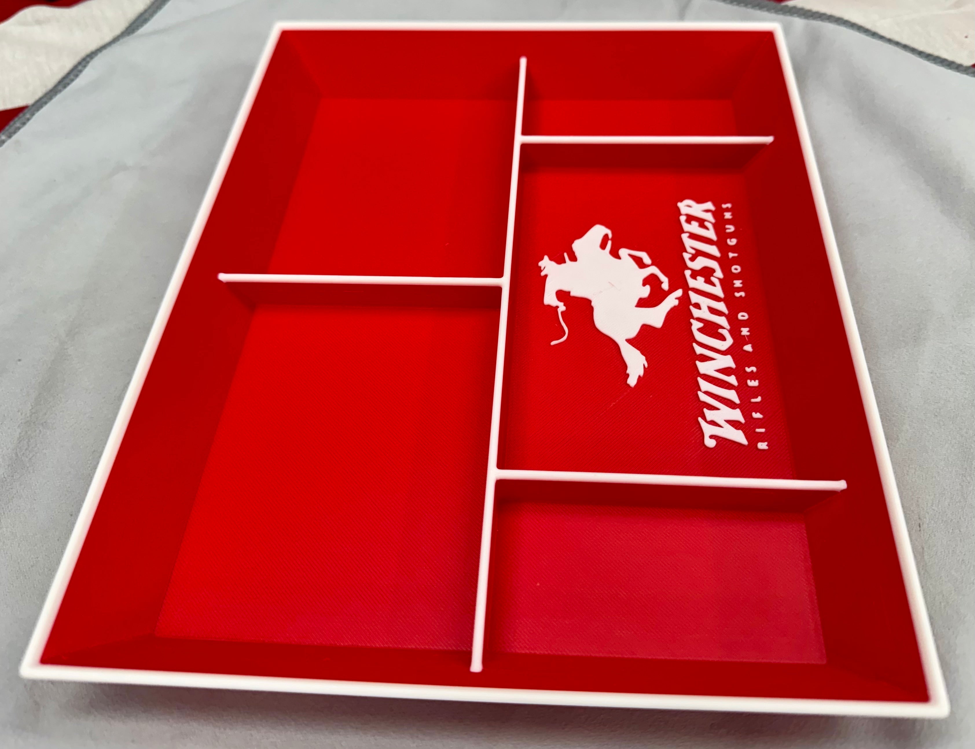 3D Printed Winchester Valet Tray – Red & White Catch-All Organizer w/ 5 Compartments for EDC, Keys & Pocket Dump