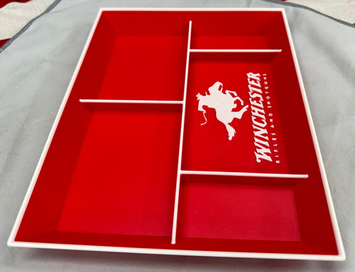 3D Printed Winchester Valet Tray – Red & White Catch-All Organizer w/ 5 Compartments for EDC, Keys & Pocket Dump