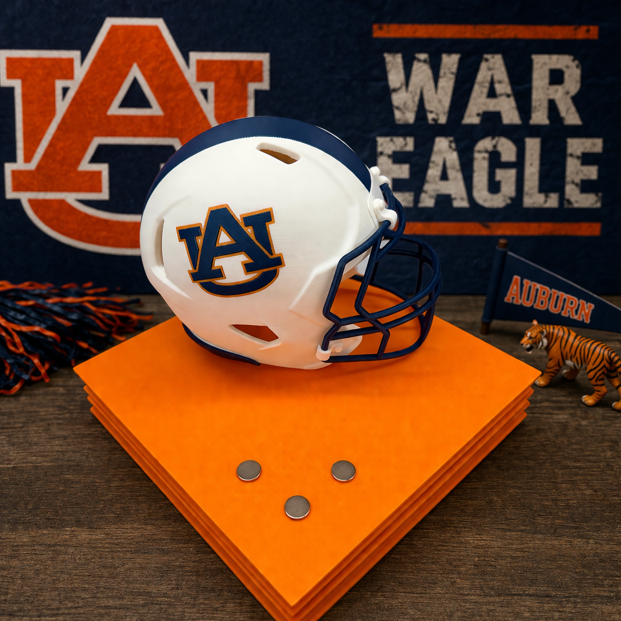Auburn Tigers Helmet Knife Display – 3D Printed Magnetic Stand (8x8 Platform)