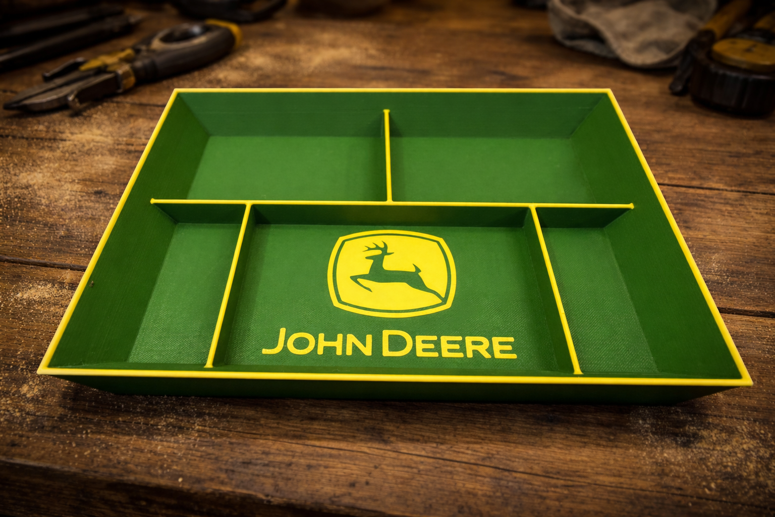 John Deere EDC Dump Tray – Green & Yellow 3D Printed Organizer | 10” x 8” Farmhouse Catch-All