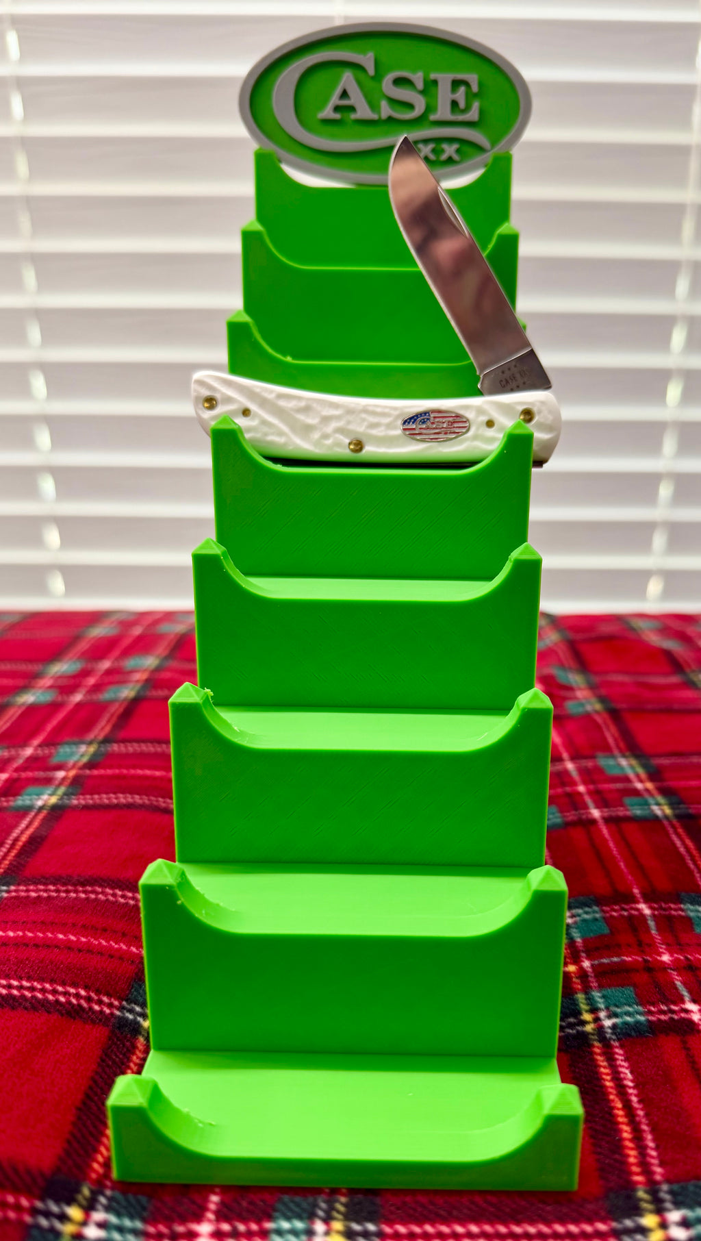 Case XX 7-Tier Knife Display Tower 3D Printed Collector Stand Green with Gray