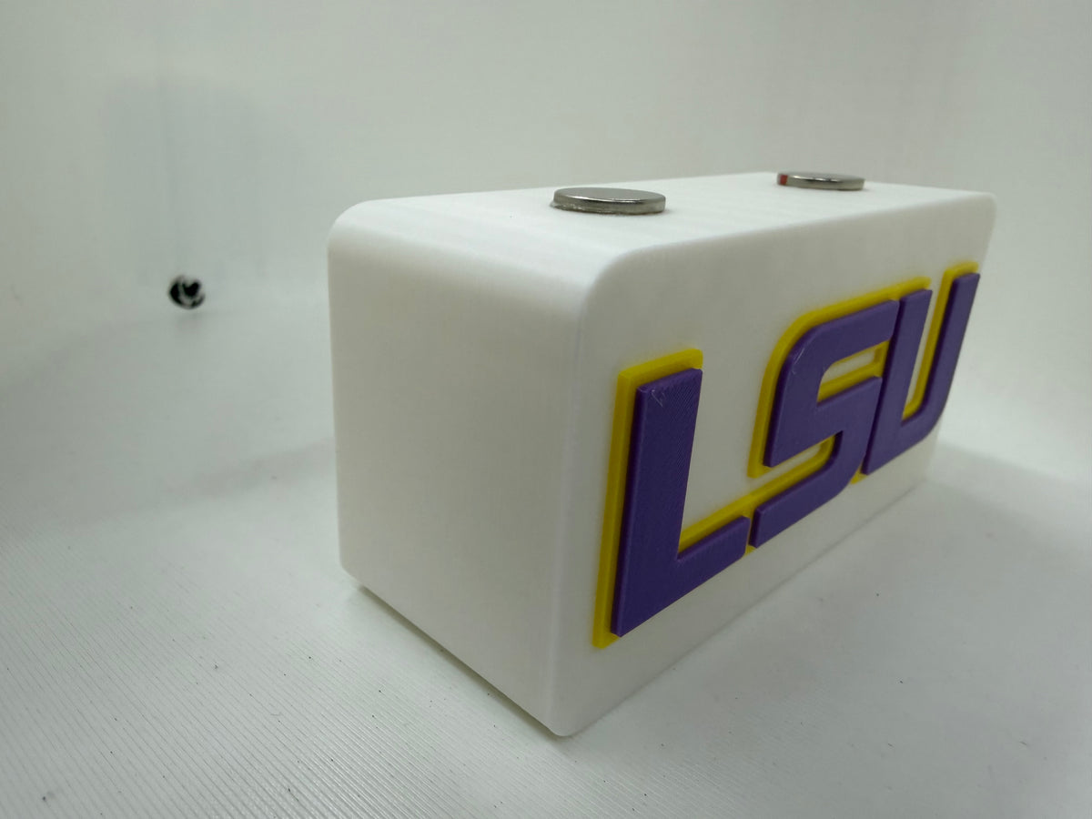 LSU Tigers Magnetic Knife Display Block 3D Printed White with Purple & Gold Pocket Knife Stand