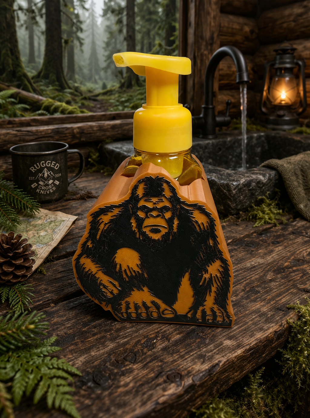 Sasquatch Foaming Soap Dispenser Holder – 3D Printed Rustic Bathroom Decor | Rugged Finds Collection