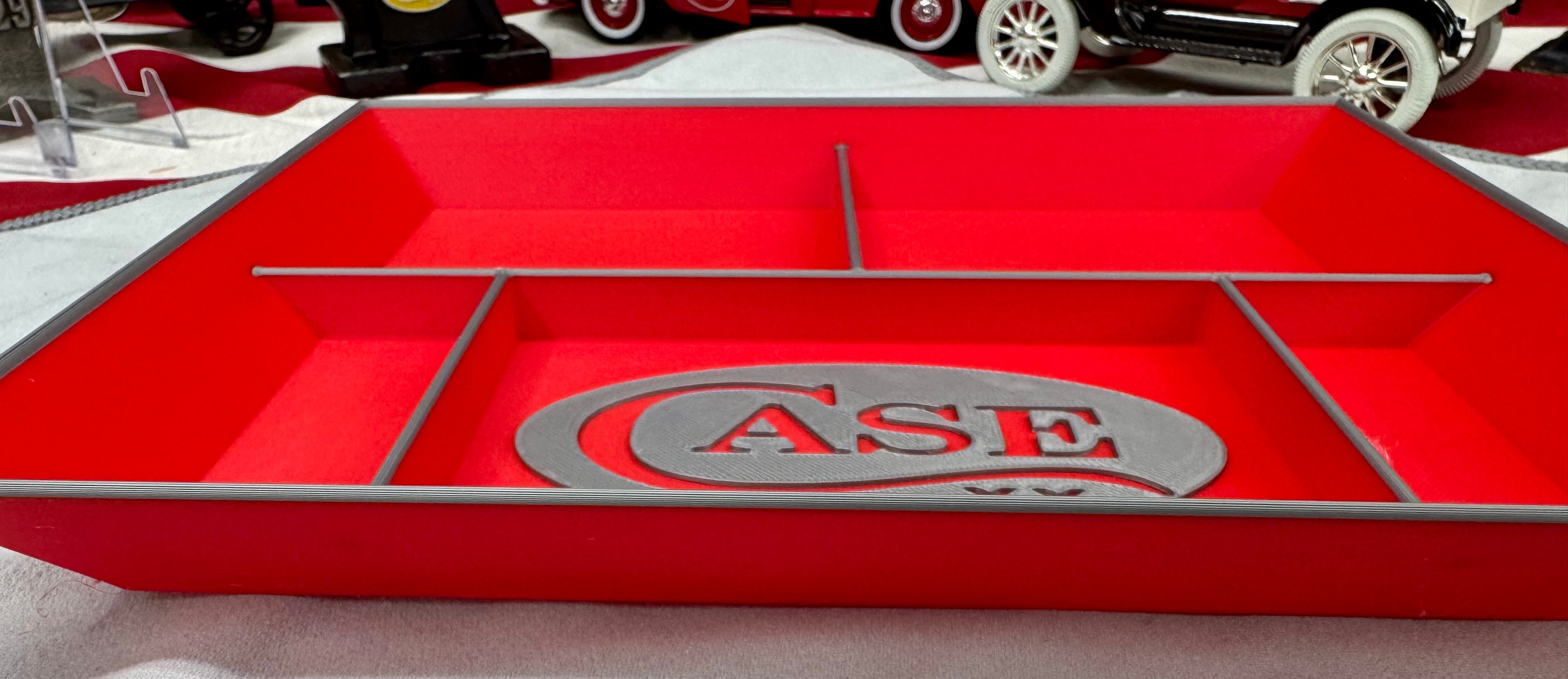 Case XX EDC Dump Tray – Red & Grey 3D Printed Valet Tray Organizer – Knife, Wallet & Pocket Carry Storage – 8x10 Tray