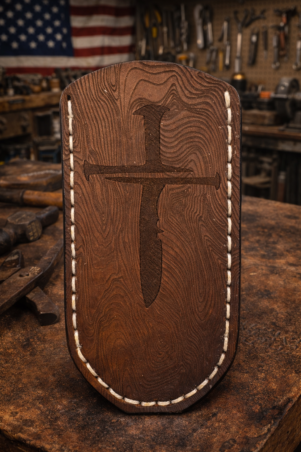 Rugged Cross Handmade Leather Pocket Knife Slip