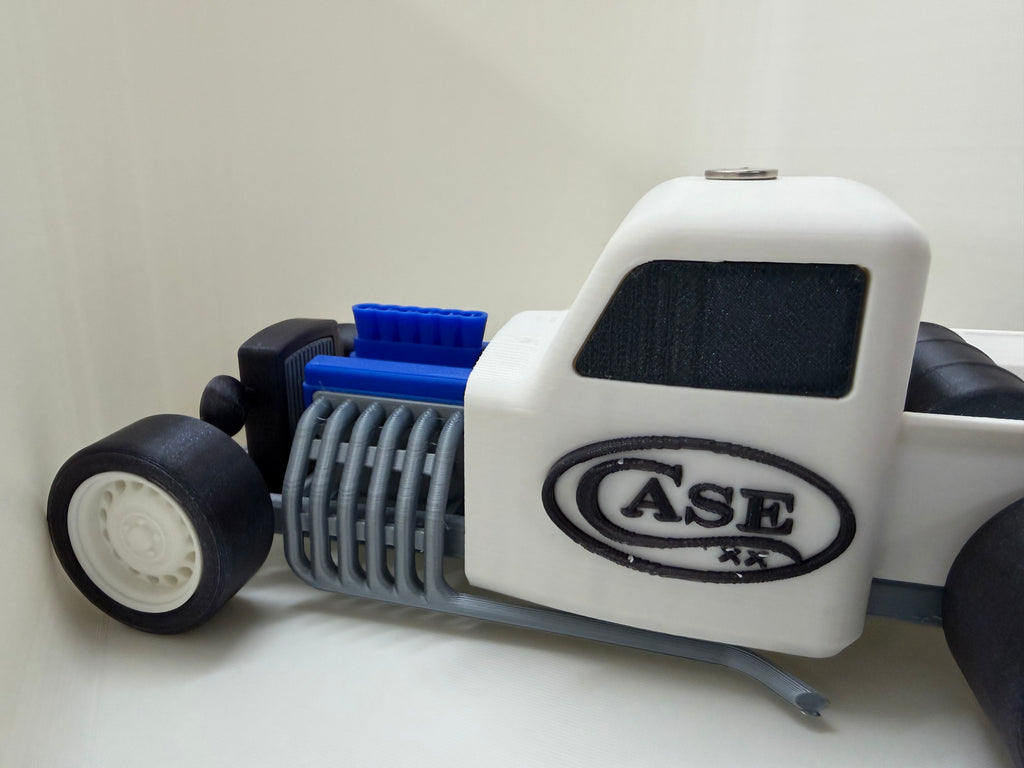 Case XX Hot Rod 3D Printed Pocket Knife Display – White, Black & Blue Magnetic Collector Stand