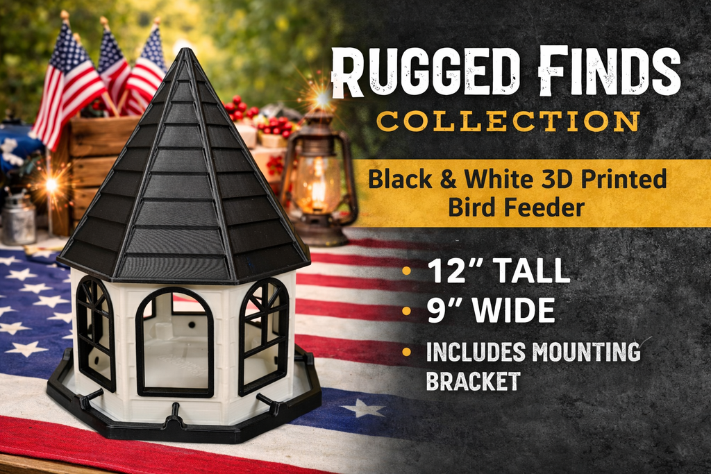 3D Printed Bird Feeder with Mounting Bracket – Black & White Outdoor Feeder | Rugged Finds Collection