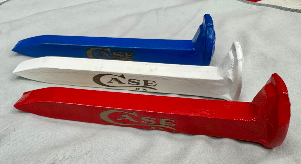 Case XX Railroad Spike Knife Display Set – Red White & Blue Patriotic EDC Holders with Magnetic Retention – Repurposed Alabama Rail Spikes (3 Piece Set)