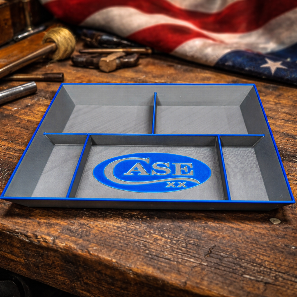 Blue & Gray Case XX EDC Pocket Dump Tray – 3D Printed Organizer | Knife Collector Catch-All Tray (8” x 10”)