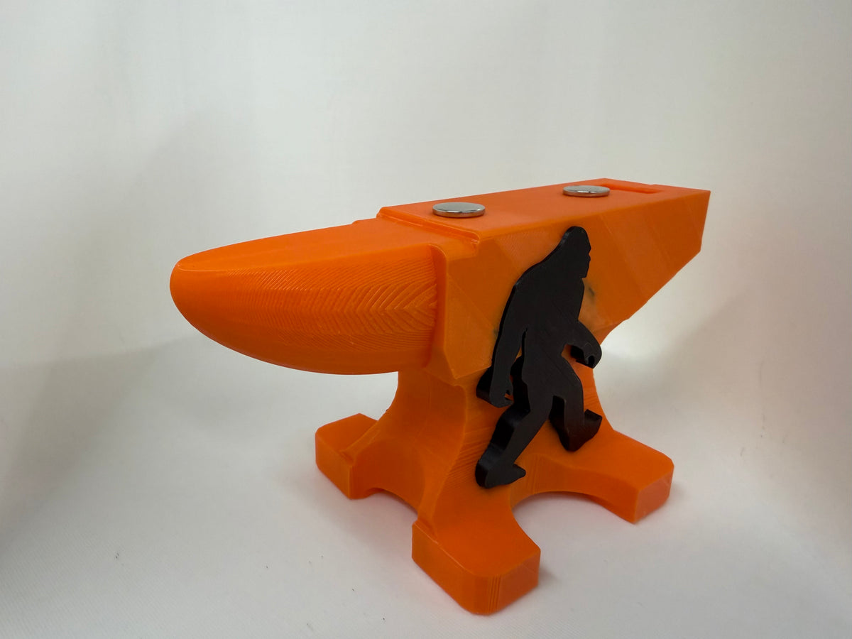 Bigfoot Sasquatch Anvil Magnetic Pocket Knife Display Stand 3D Printed Orange