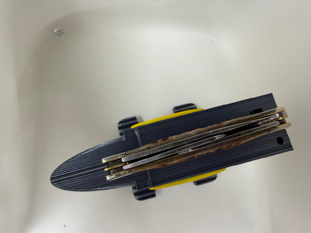 Darkened Case XX Stockman Custom Engraved Knife with 3D Printed Anvil Display
