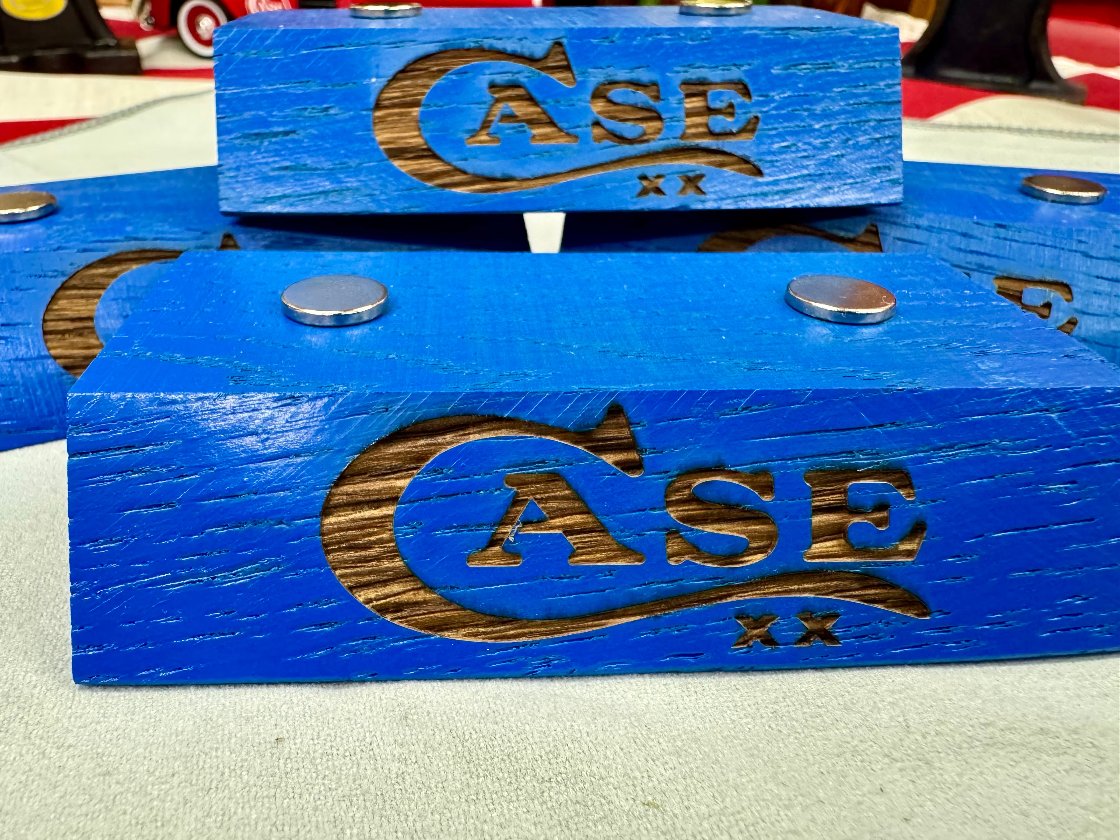 Handmade Case XX Blue Oak Wood Knife Display Stand - Set of 4
