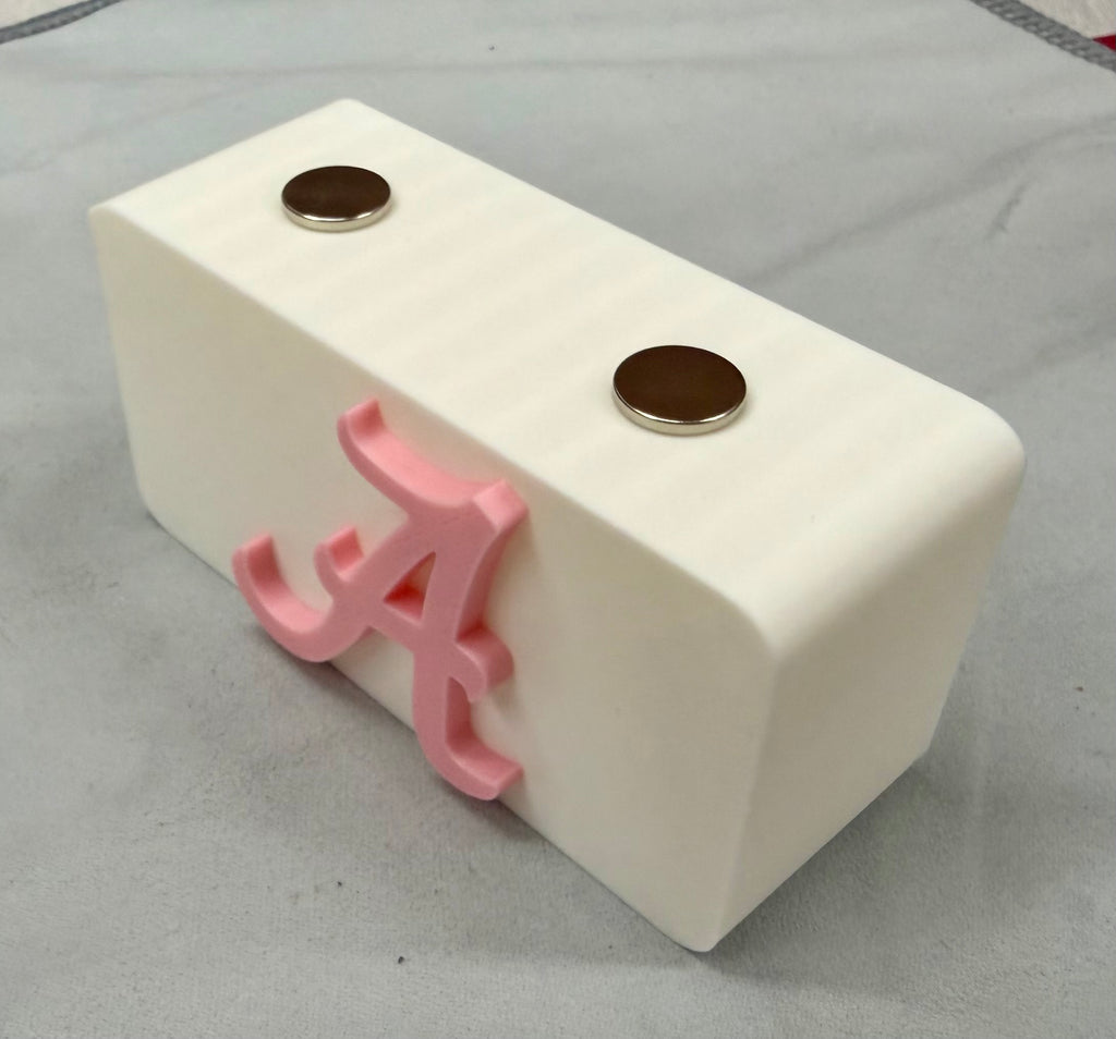 Alabama Crimson Tide Knife Display In White & Pink Magnetic 3D Printed Stand (4” x 2”)
