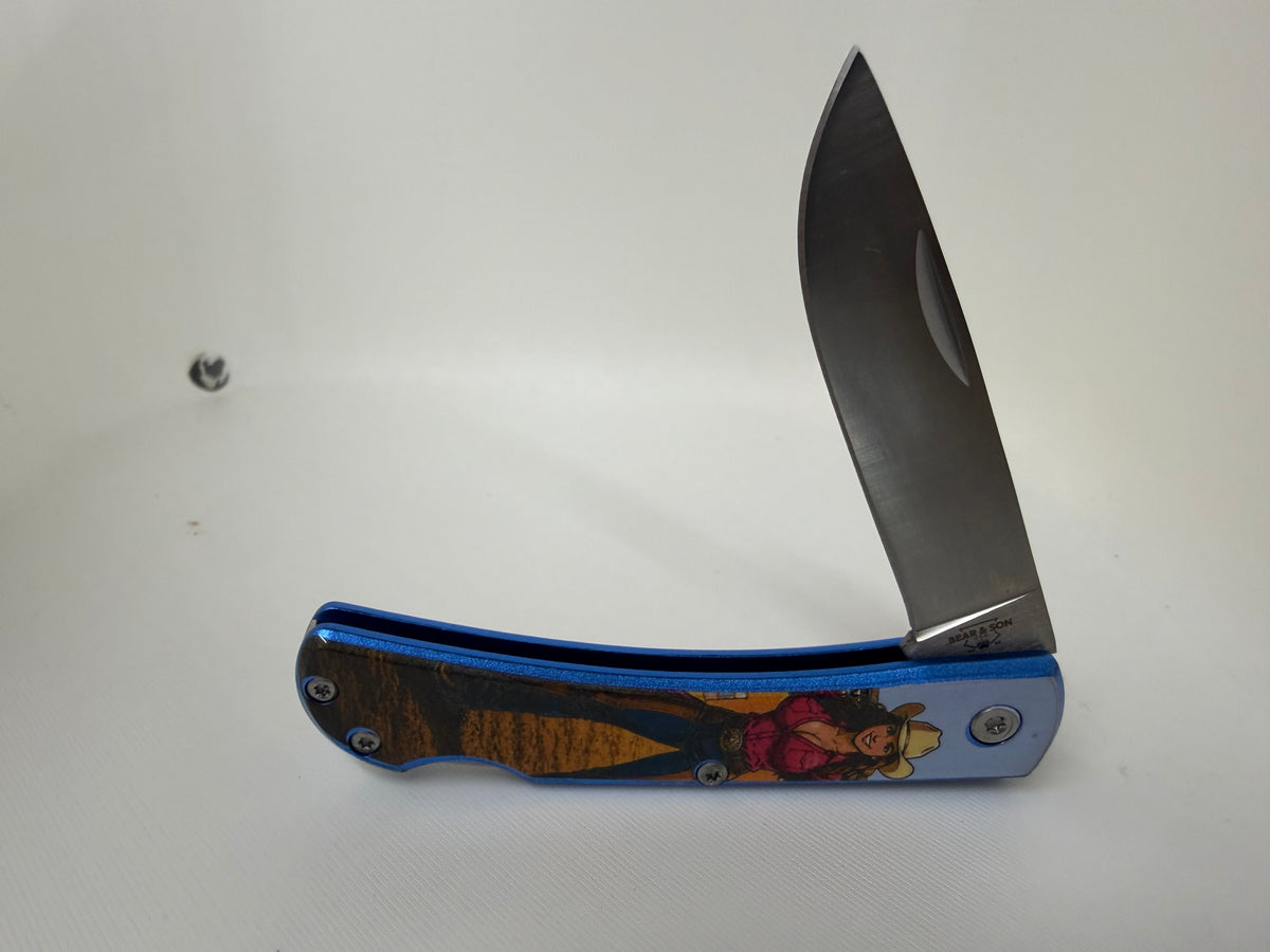 Bear & Son Farmhand “Cowgirl” Knife – Full-Color Western Artwork Made in USA