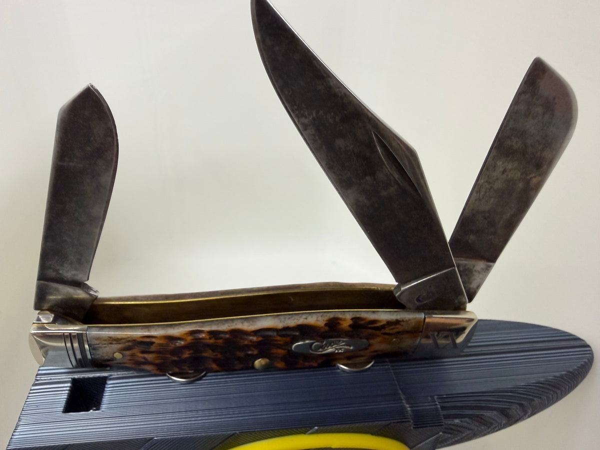 Darkened Case XX Stockman Custom Engraved Knife with 3D Printed Anvil Display