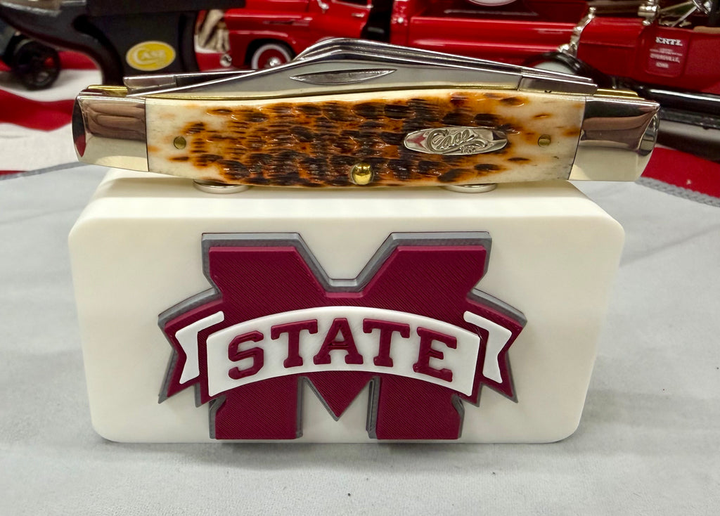 Mississippi State Knife Display In White & Maroon Magnetic 3D Printed Stand (4” x 2”)