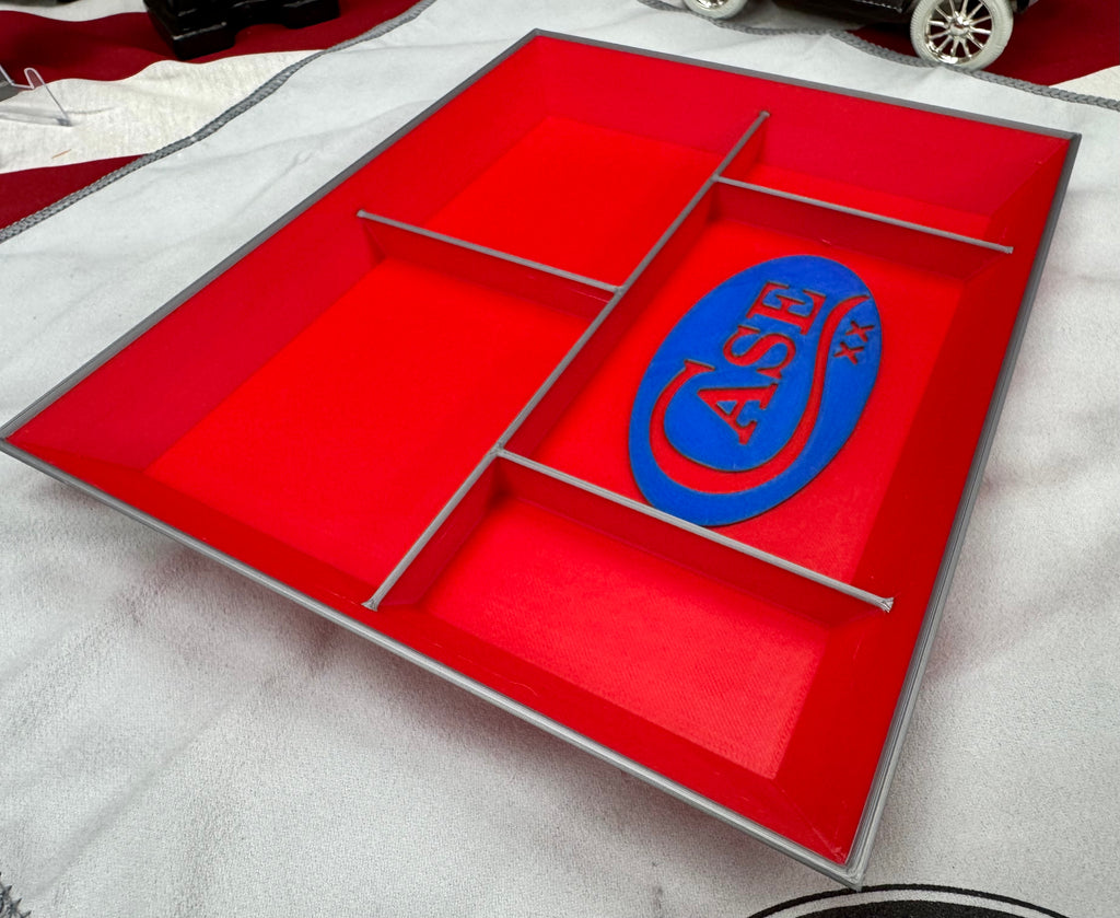 Case XX EDC Dump Tray – 3D Printed Valet Tray Organizer (Red/Blue/Grey) – Knife, Wallet & Pocket Carry Storage – 8x10 Display Tray