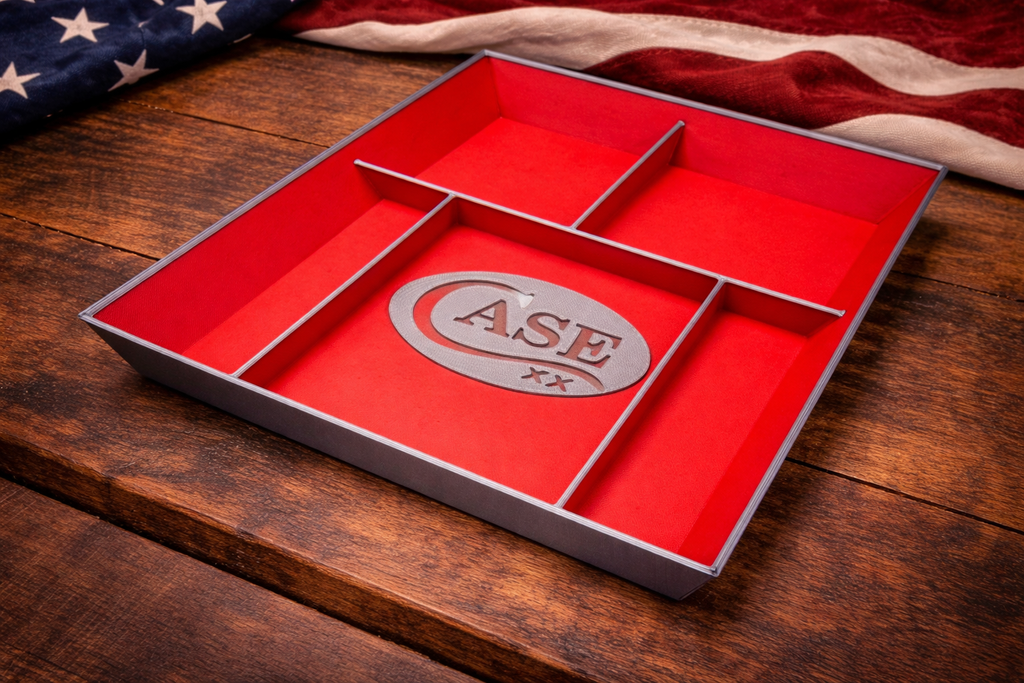 Case XX EDC Dump Tray – Red & Grey 3D Printed Valet Tray Organizer – Knife, Wallet & Pocket Carry Storage – 8x10 Tray