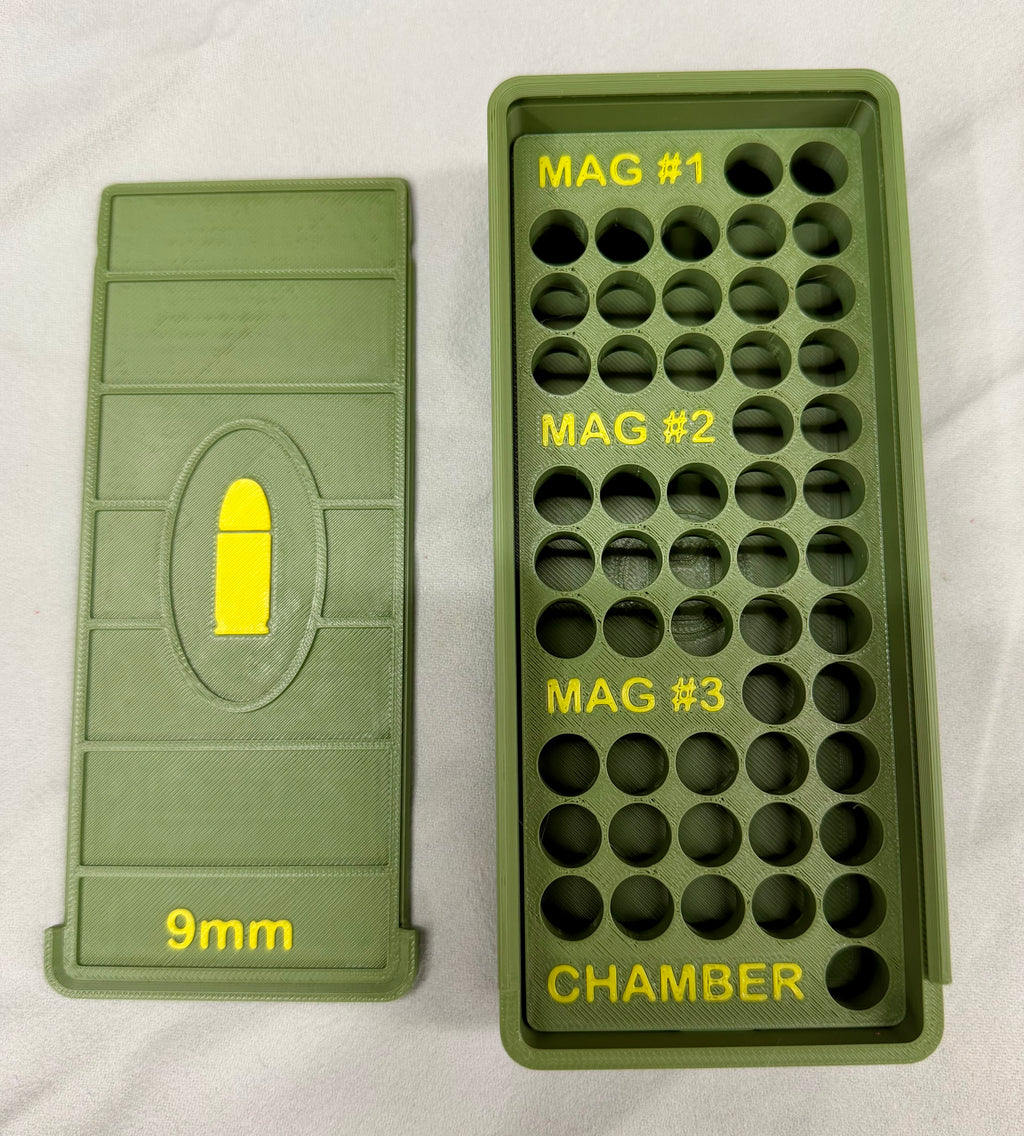 52 Round 9mm Ammo Box In OD Green & Yellow 3D Printed Sliding Lock Case