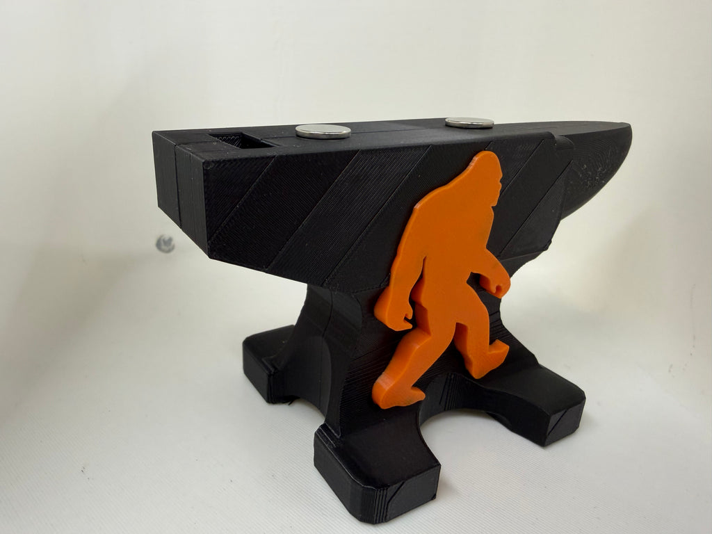 Bigfoot Sasquatch Magnetic Pocket Knife Display – 3D Printed Anvil Stand – Black & Orange