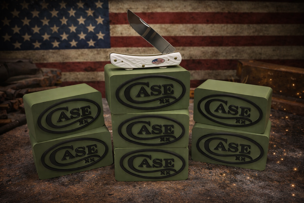 OD Green Magnetic Knife Display Stand – Case XX Style Logo | 3D Printed EDC Holder (4x2x2)