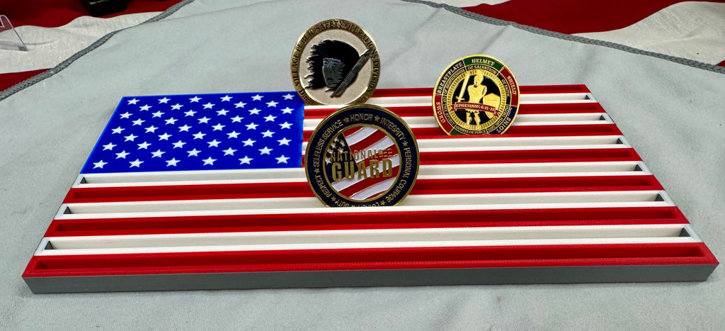 American Flag Challenge Coin Display – 3D Printed Patriotic Coin Holder (5” x 9.5”)