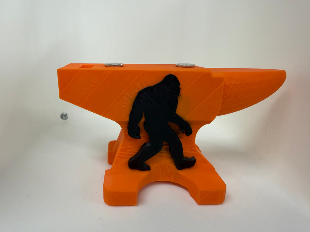 Bigfoot Sasquatch Anvil Magnetic Pocket Knife Display Stand 3D Printed Orange