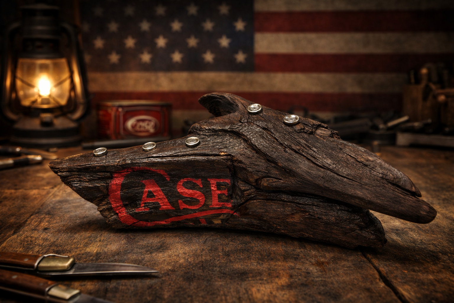 Alabama Driftwood Case XX Knife Display – Handcrafted Magnetic Collector Stand