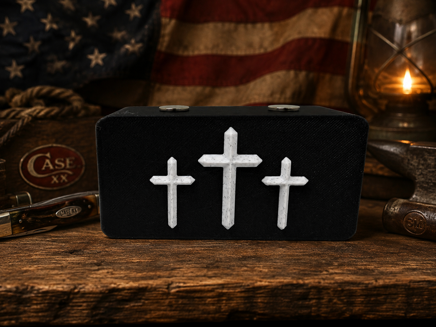 Three Cross Magnetic Knife Display Stand – Faith-Inspired 3D Printed Collector Display