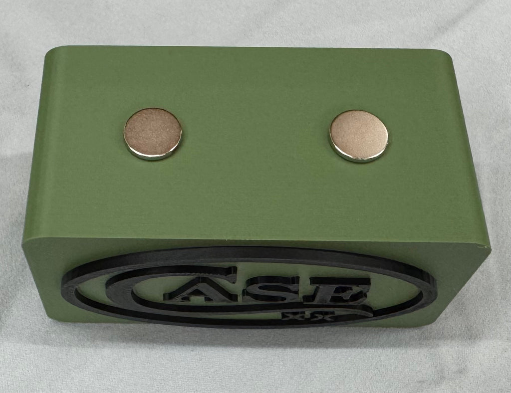 OD Green Magnetic Knife Display Stand – Case XX Style Logo | 3D Printed EDC Holder (4x2x2)
