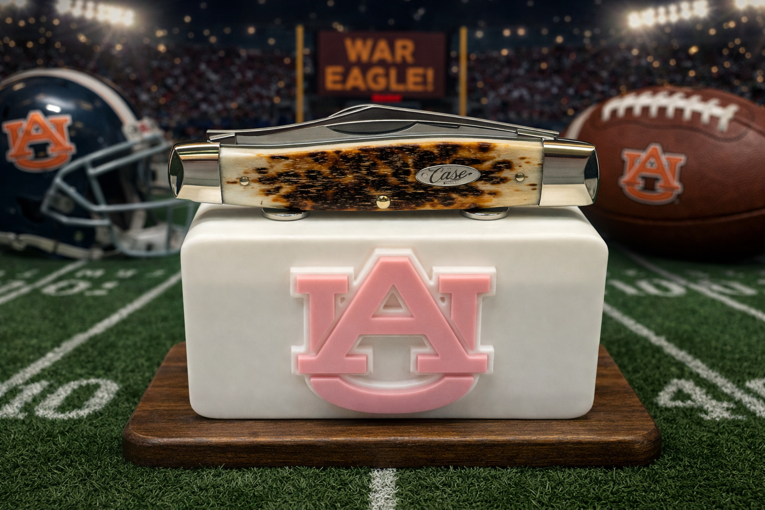 Auburn Tigers Knife Display In White & Pink Magnetic 3D Printed Stand (4” x 2”)