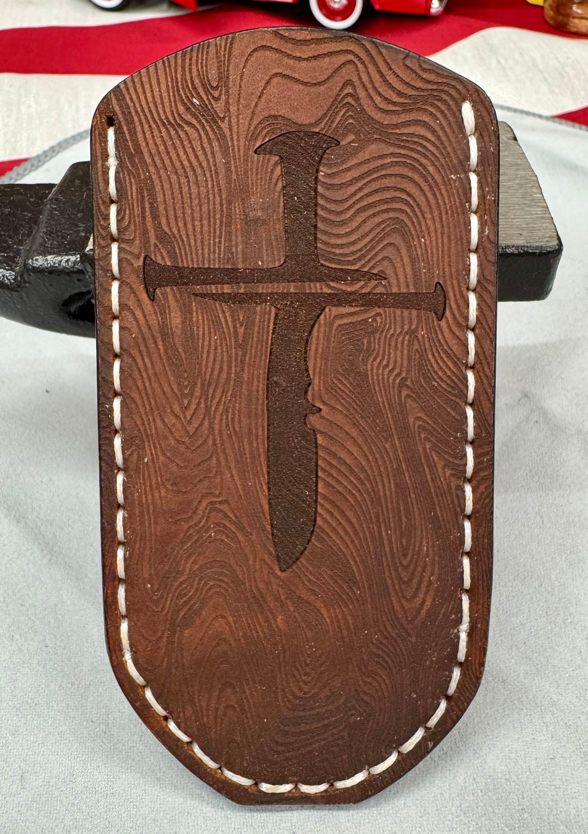 Rugged Cross Handmade Leather Pocket Knife Slip