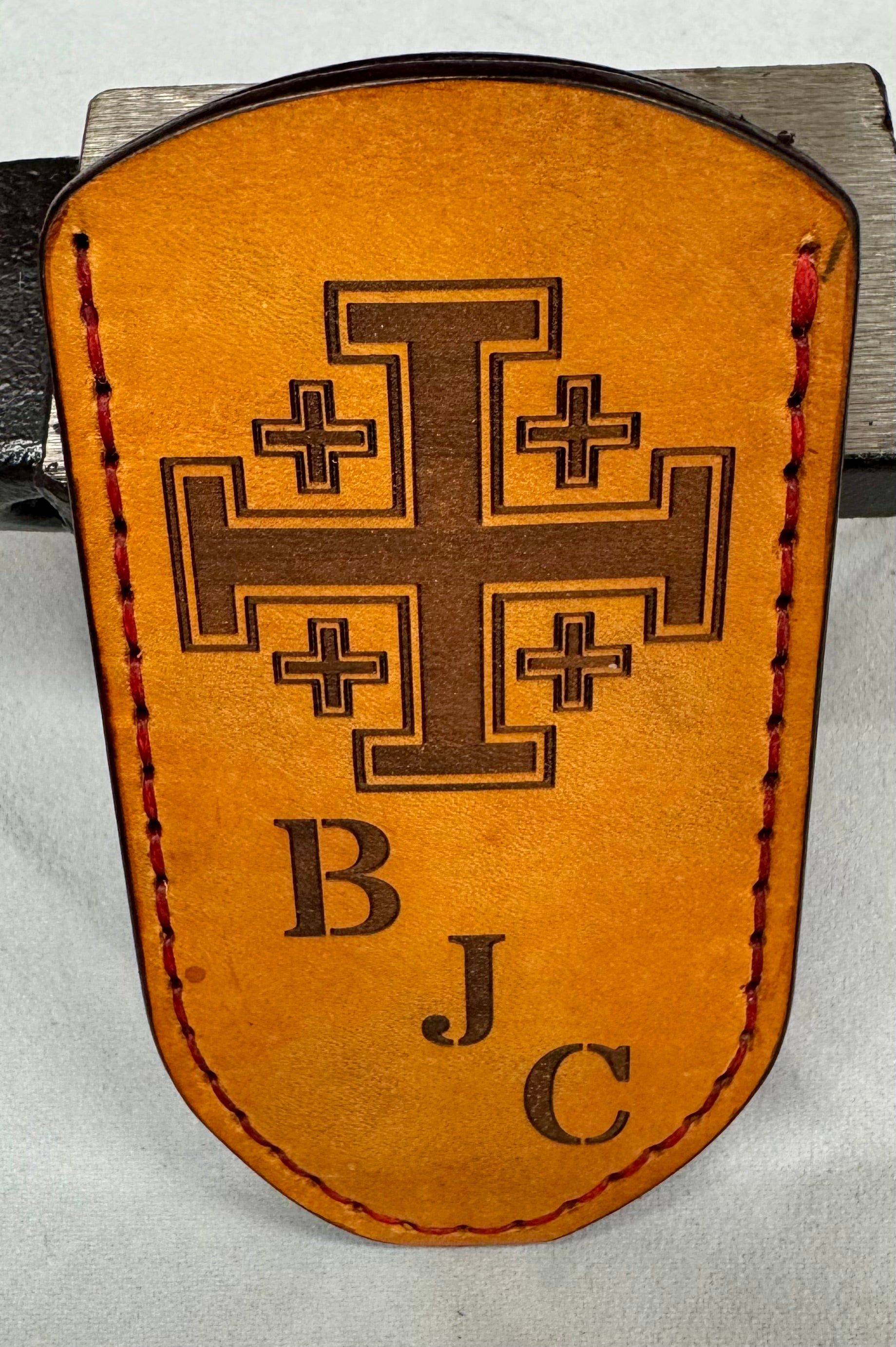 Custom Jerusalem Cross Leather Pocket Knife Slip – Handmade & Personalized