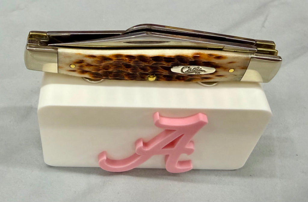 Alabama Crimson Tide Knife Display In White & Pink Magnetic 3D Printed Stand (4” x 2”)