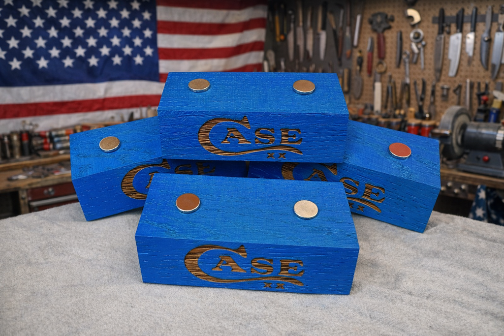 Handmade Case XX Blue Oak Wood Knife Display Stand - Set of 4
