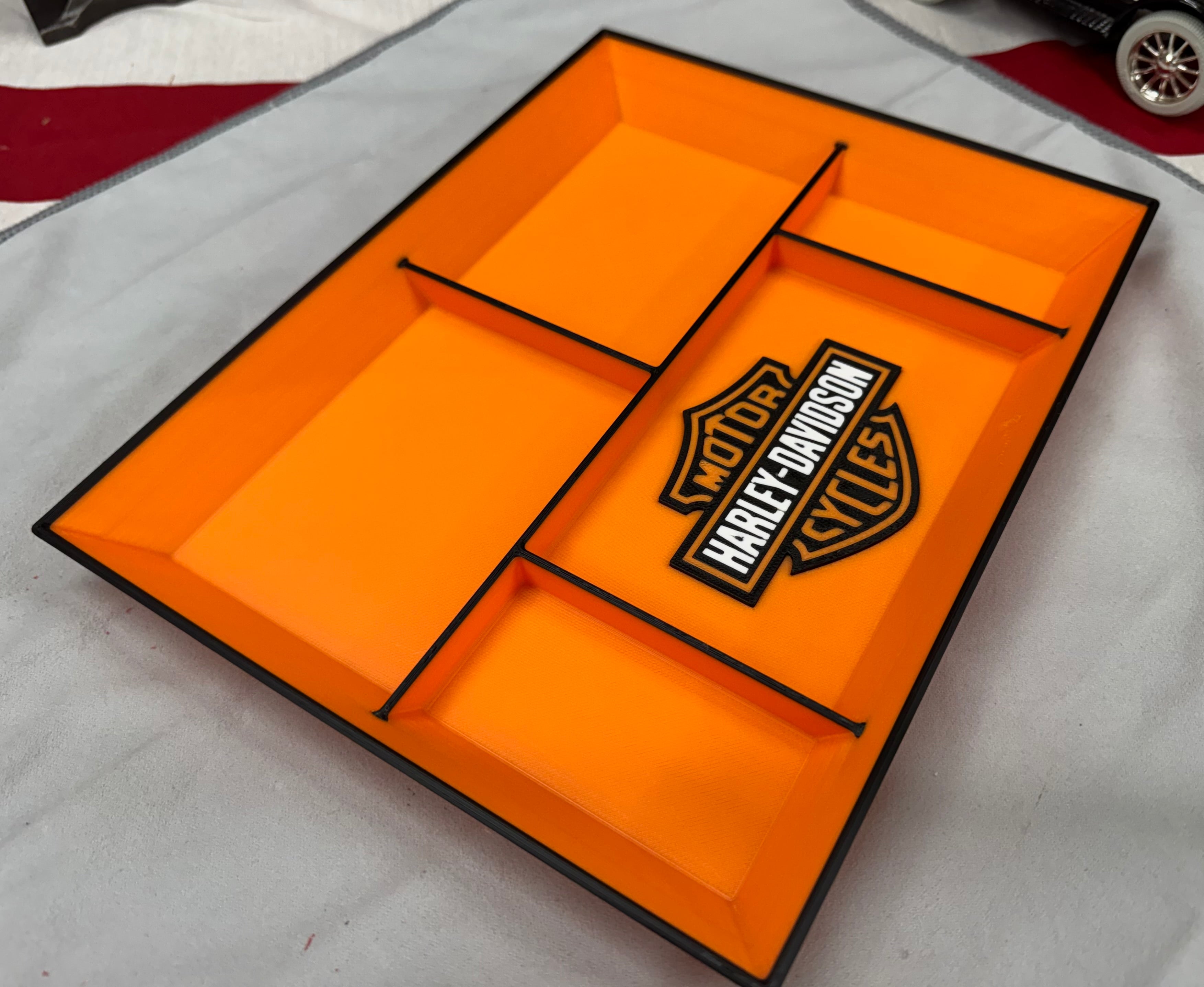 Harley-Davidson EDC Dump Tray – 3D Printed Organizer | 10” x 8” Garage-Style Catch-All