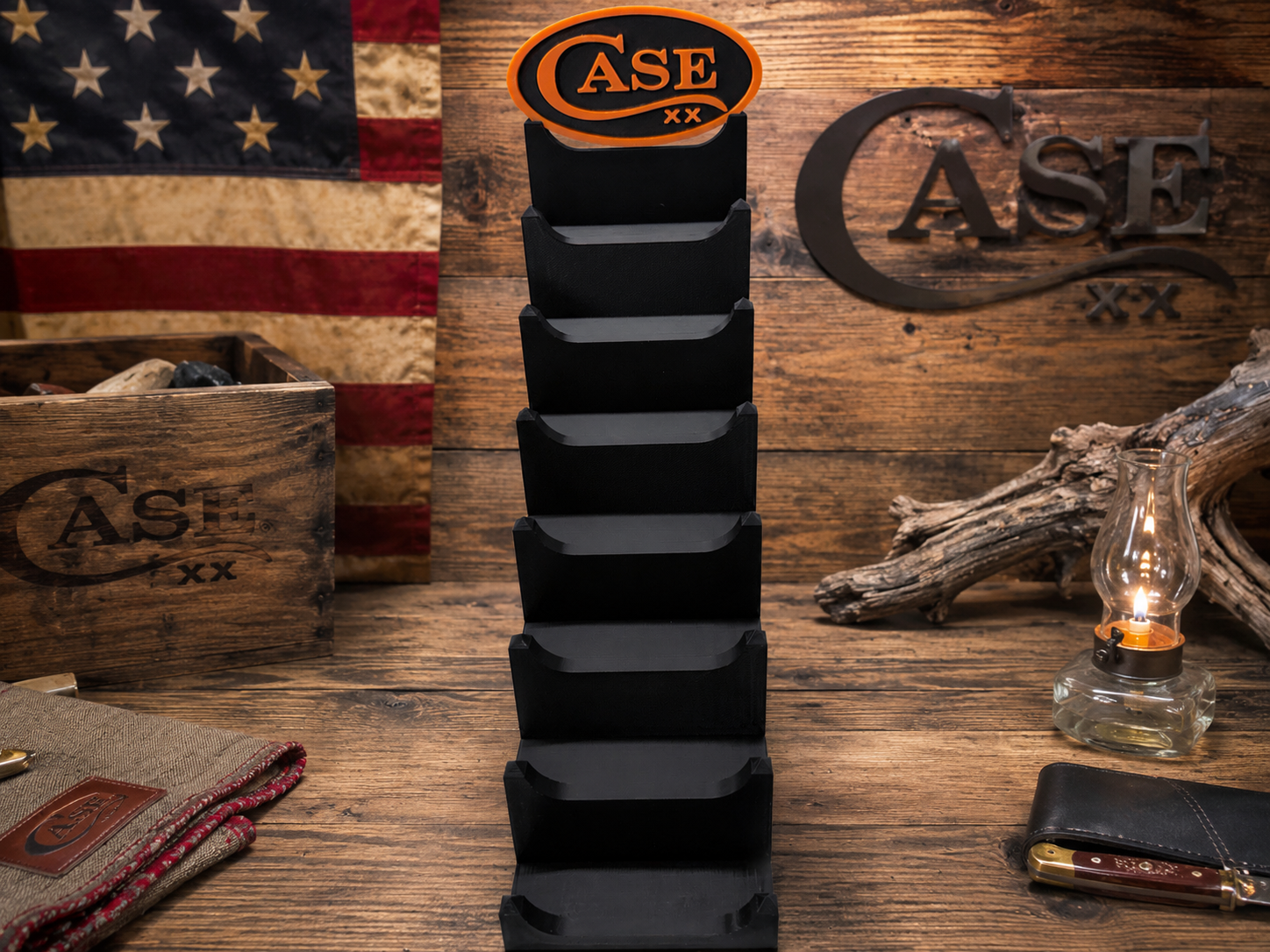 Case XX 7-Tier Knife Display Tower 3D Printed Collector Stand Black & Orange