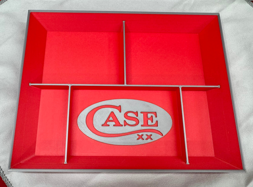 Case XX EDC Dump Tray – Red & Grey 3D Printed Valet Tray Organizer – Knife, Wallet & Pocket Carry Storage – 8x10 Tray