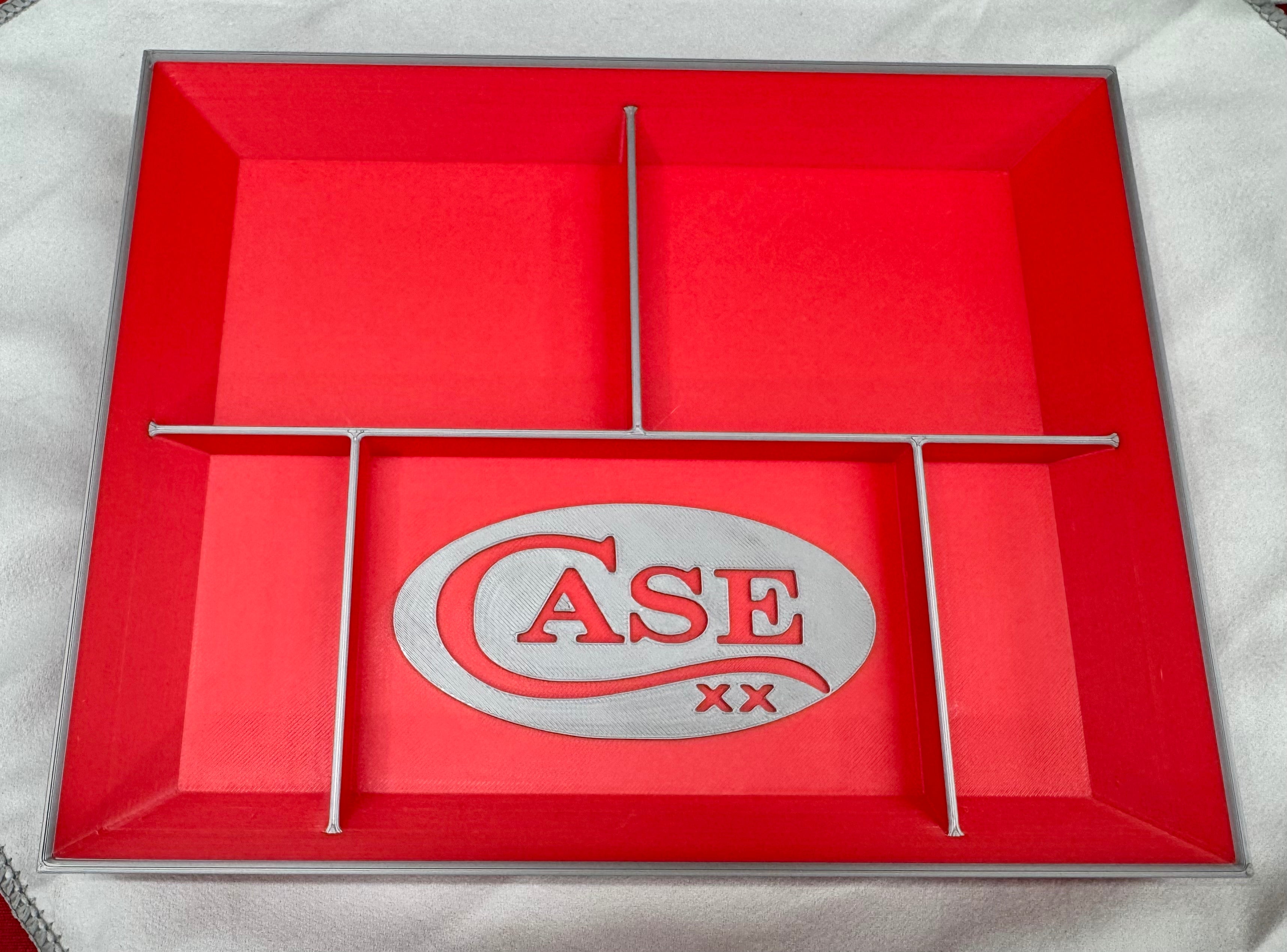 Case XX EDC Dump Tray – Red & Grey 3D Printed Valet Tray Organizer – Knife, Wallet & Pocket Carry Storage – 8x10 Tray