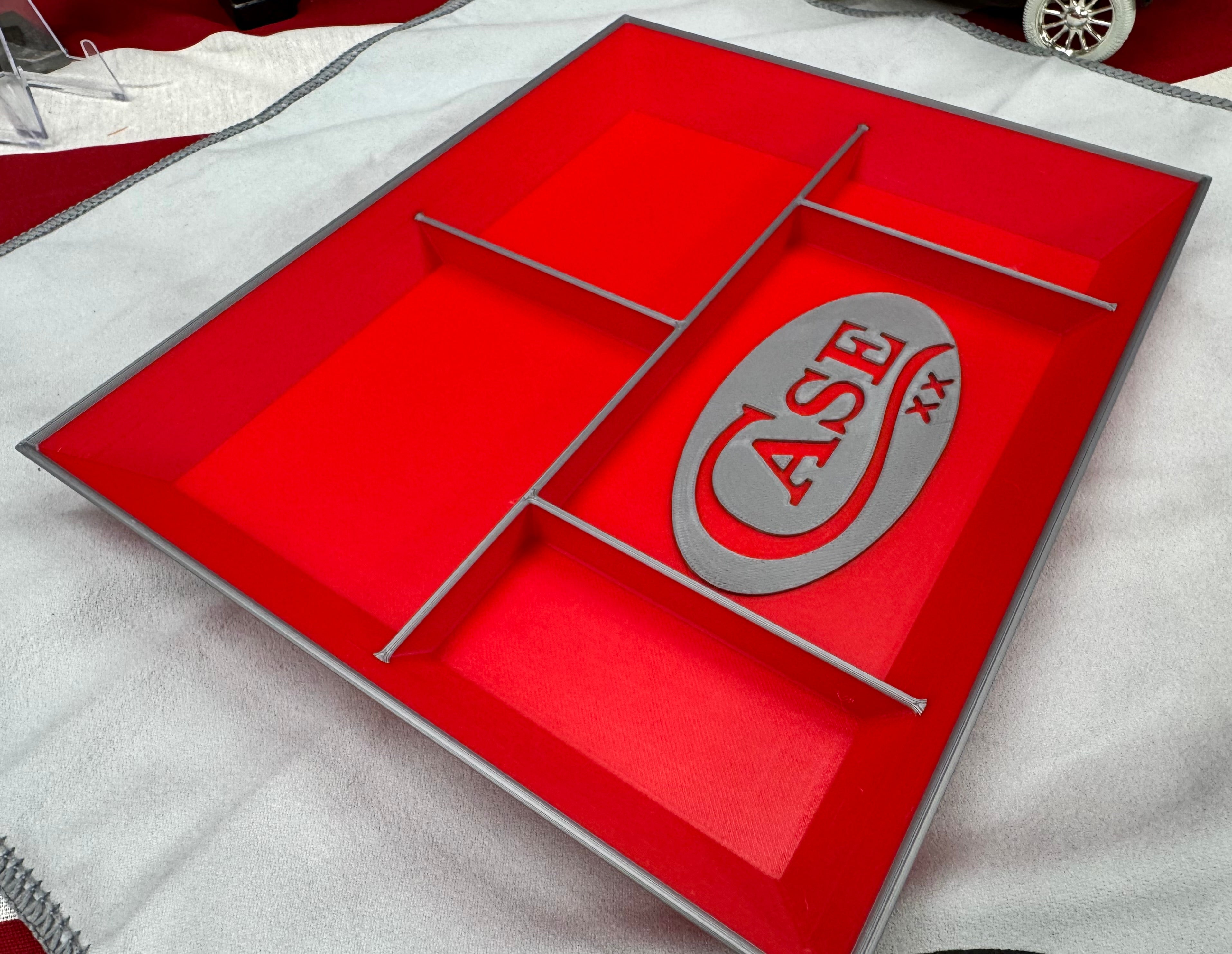 Case XX EDC Dump Tray – Red & Grey 3D Printed Valet Tray Organizer – Knife, Wallet & Pocket Carry Storage – 8x10 Tray