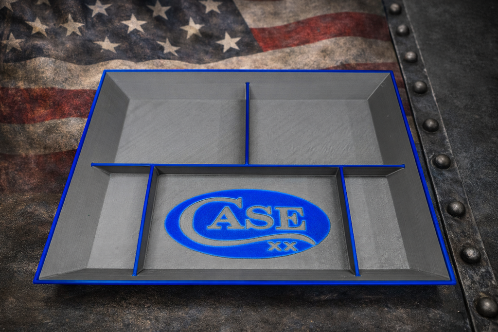 Blue & Gray Case XX EDC Pocket Dump Tray – 3D Printed Organizer | Knife Collector Catch-All Tray (8” x 10”)