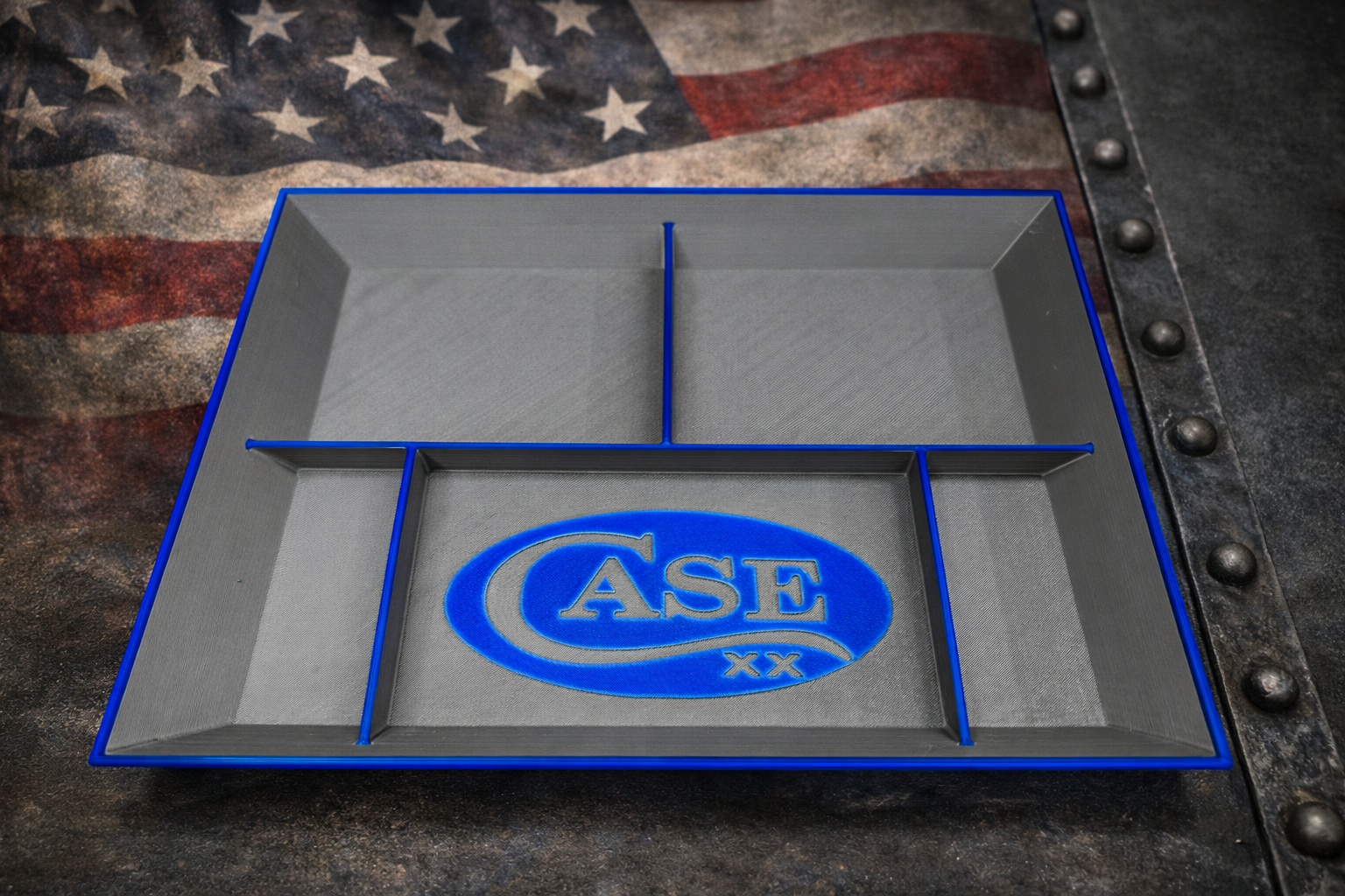 Blue & Gray Case XX EDC Pocket Dump Tray – 3D Printed Organizer | Knife Collector Catch-All Tray (8” x 10”)
